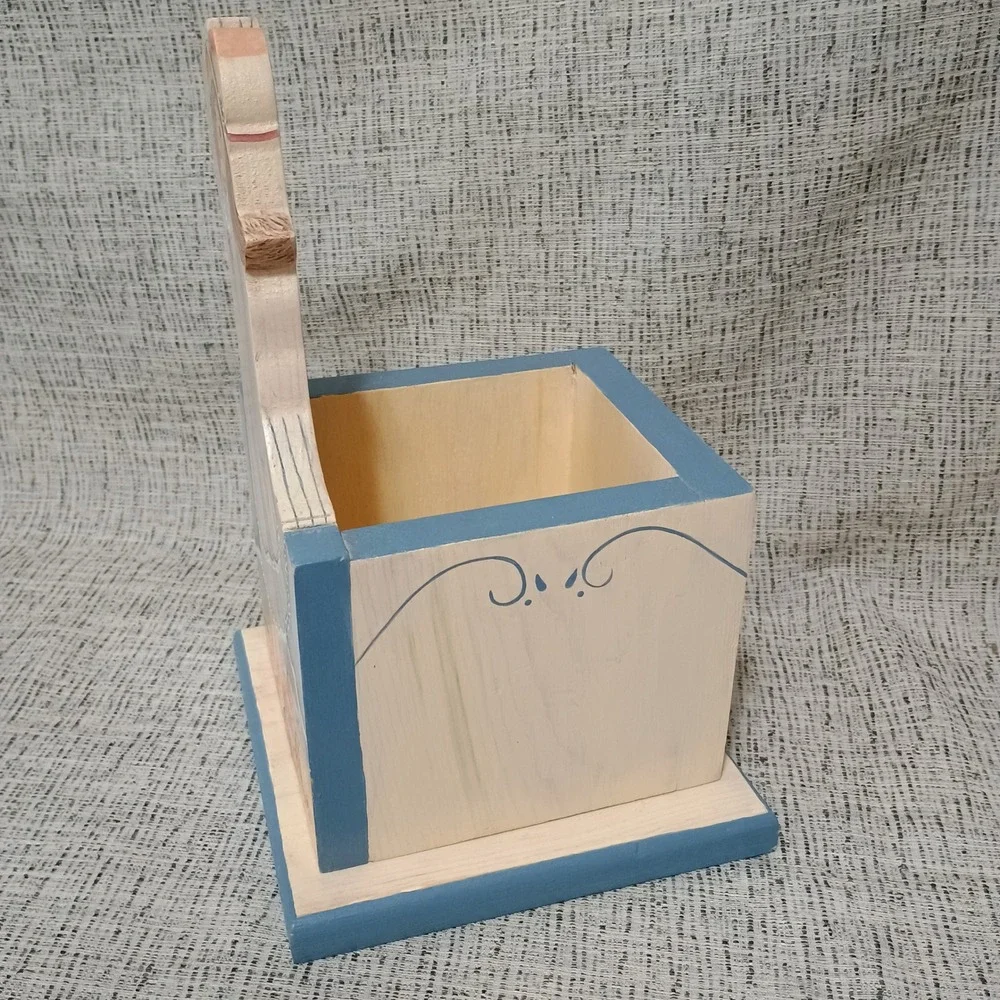 Vintage Hand Painted Wood Beach Girl Storage Box Planter Folk Art Coastal Decor